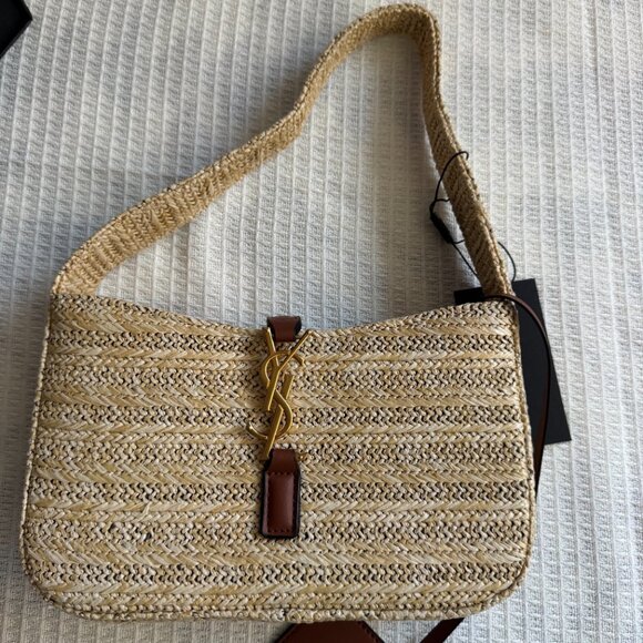 Saint Laurent Brown Le 5 à 7 Raffia Shoulder Bag - Picture 9 of 12